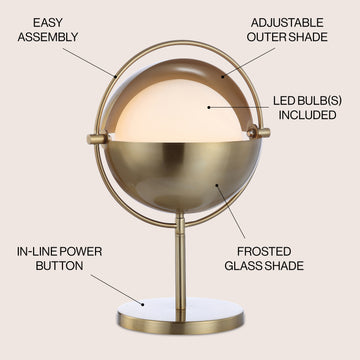 Casi 17.5" Iron/Glass Art Deco Mid Century Globe LED Table Lamp - JONATHAN Y